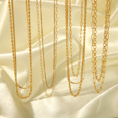 Colliers à maillons pour femmes, collection Simple Series Daily Chain, en acier inoxydable étanche, couleur or