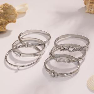 Bracelet Jonc Pour Femme En Acier Inoxydable Doré, Imperméable, De Forme Irrégulière Et Torsadée, Orné De Zircon (1 Pièce) h5 Image7