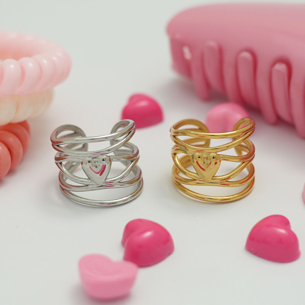 Bague Femme Simple, Rétro, En Forme De Cœur Irrégulière, En Acier Inoxydable Étanche (1 Pièce) h5Image9