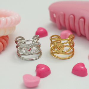 Bague Femme Simple, Rétro, En Forme De Cœur Irrégulière, En Acier Inoxydable Étanche (1 Pièce) h5 Image9
