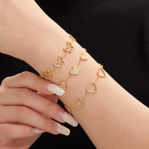 Bracelet À Maillons Pour Femme, En Acier Inoxydable Doré, Orné D'Un Papillon Et De Zircon, Imperméable (1 Pièce). h5 Image4