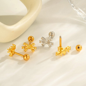 Boucle D'Oreille Piercing En Forme De Nœud Papillon En Cuivre Doré Et Zircon h5 Image3