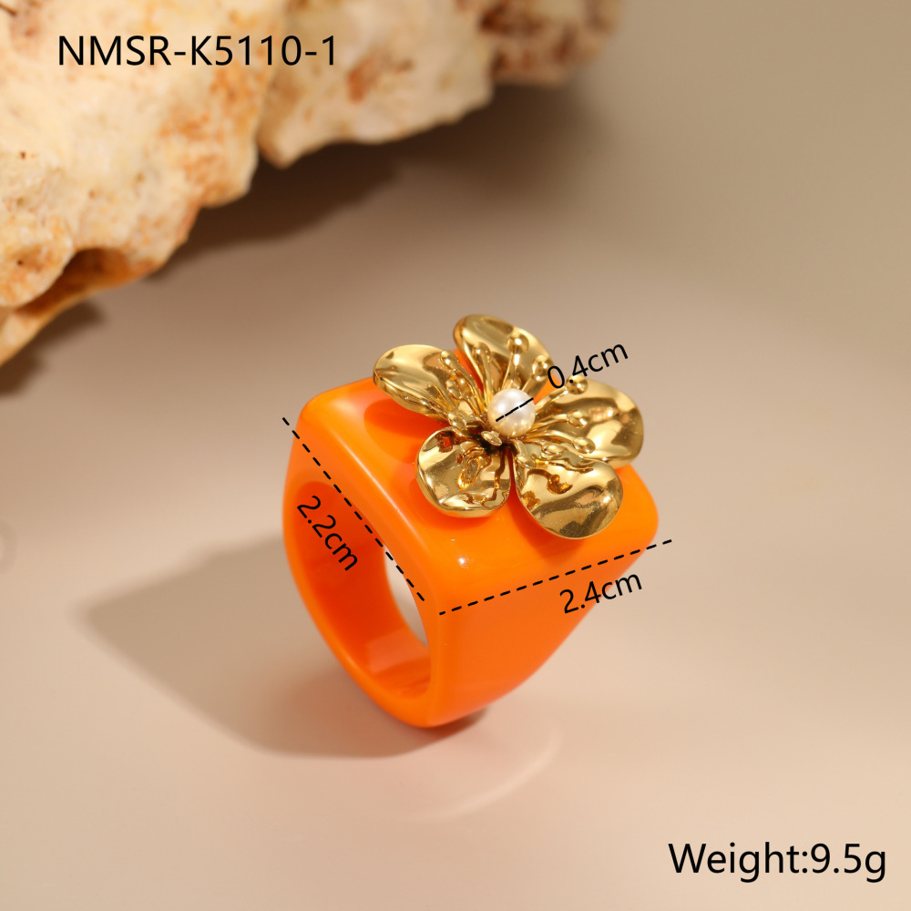 Bague Élégante Pour Femme, En Acier Inoxydable Doré, Ornée D'Une Fleur (1 Pièce). 