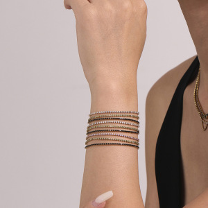 Bracelet À Maillons Pour Femme, En Acier Inoxydable Doré, Orné De Zircon, Avec Lignes Délicates (1 Pièce). h5 Image4