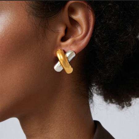 Boucles d'oreilles puces pour femme, collection Simple Series Daily Patchwork, en acier inoxydable étanche, couleur or (1 pièce).
