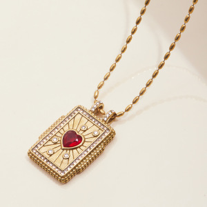 Collier Pendentif Femme Classique En Forme De Cœur, Motif Tarot, En Acier Inoxydable Étanche Couleur Or (1 Pièce) h5 Image5