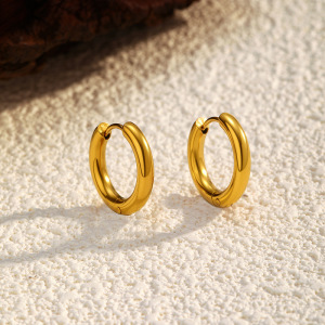 1 Paire De Boucles D'Oreilles Créoles Simples En Acier Inoxydable Étanche Couleur Or h5 Image3