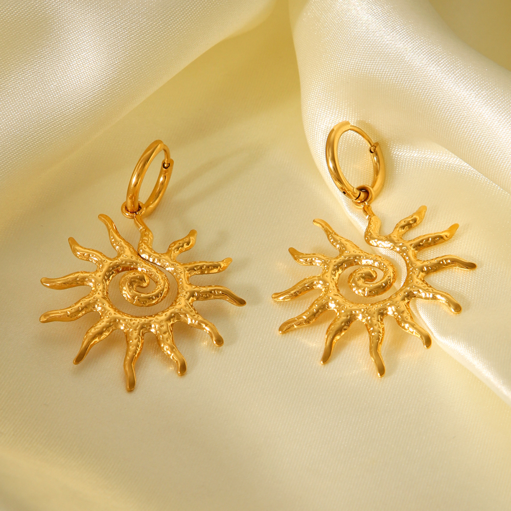1 Paire De Boucles D'Oreilles Pendantes Daily Sun Pour Femme, En Acier Inoxydable Étanche, Couleur Or. h5Image7