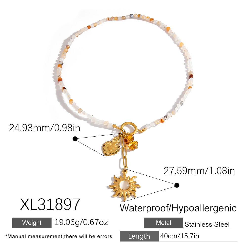 Collier De Perles Pour Femme, Motif Poisson-Soleil Et Fleur Douce, En Acier Inoxydable Étanche Couleur Or (1 Pièce) Image2