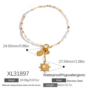 Collier De Perles Pour Femme, Motif Poisson-Soleil Et Fleur Douce, En Acier Inoxydable Étanche Couleur Or (1 Pièce) h5 Image2
