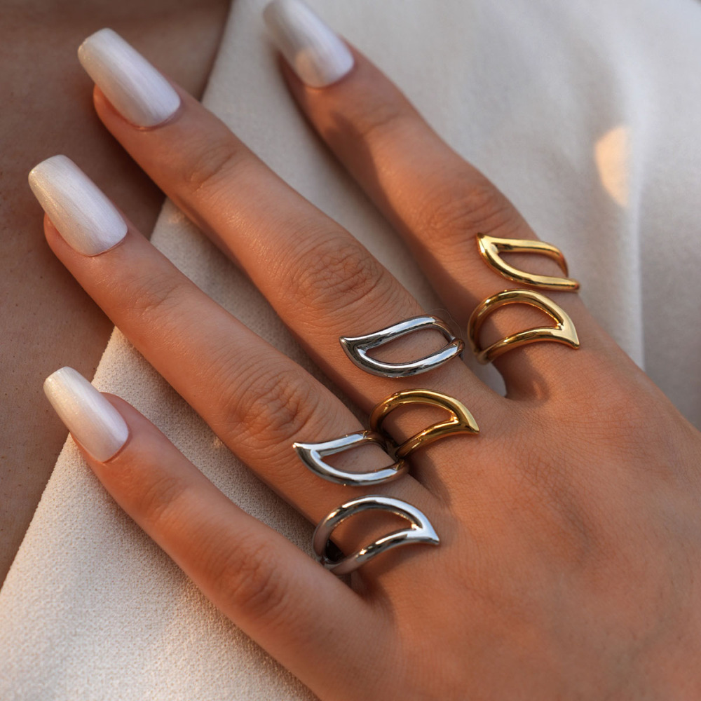Bague Femme Simple, Forme Irrégulière, En Acier Inoxydable Étanche Image6