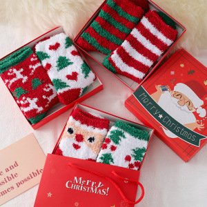 Coffret Cadeau De Noël En Polaire Corail Épaisse Pour Femmes, Chaussettes Mi-Mollet h5 Image2