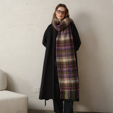 Écharpe d'hiver classique à carreaux en polyester pour femme, 1 pièce