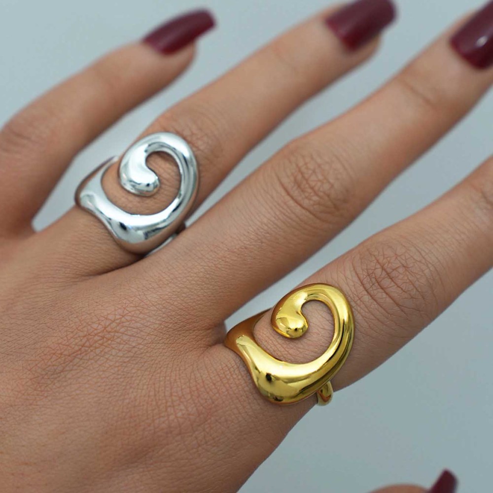 Bague Femme Simple, Forme Irrégulière, En Acier Inoxydable Étanche Image4