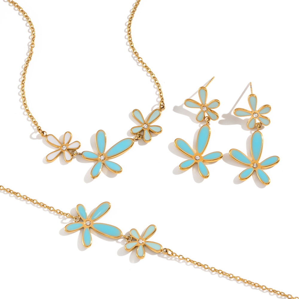 Ensemble De Colliers Et Colliers Romantiques Élégants En Acier Inoxydable Doré Et Or, Ornés De Strass, Avec Motif Floral. Image7