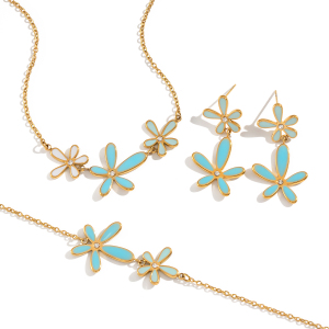 Ensemble De Colliers Et Colliers Romantiques Élégants En Acier Inoxydable Doré Et Or, Ornés De Strass, Avec Motif Floral. h5 Image7