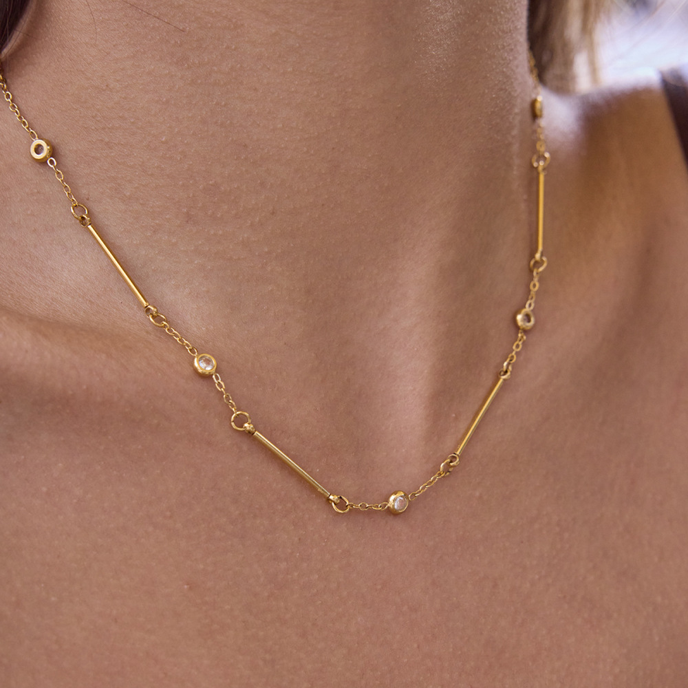 Collier Chaîne Minimaliste Patchwork En Acier Inoxydable Imperméable Couleur Or Pour Femme (1 Pièce) Image4