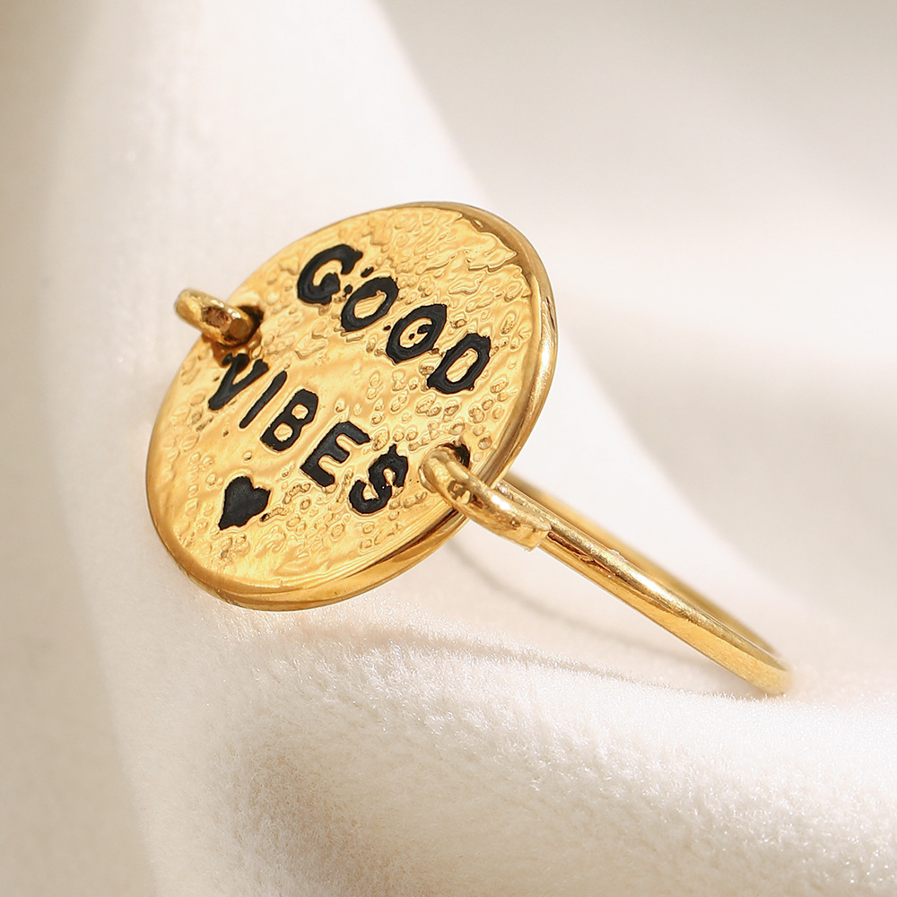 Bague Tendance Daily Good Vibes En Acier Inoxydable Étanche Couleur Or (1 Pièce) h5Image5