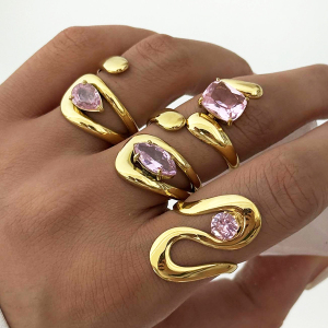 Bague Femme Élégante Et Luxueuse, En Acier Inoxydable, Forme Irrégulière, Ornée De Zircon Et Légèrement Légère. h5 Image4