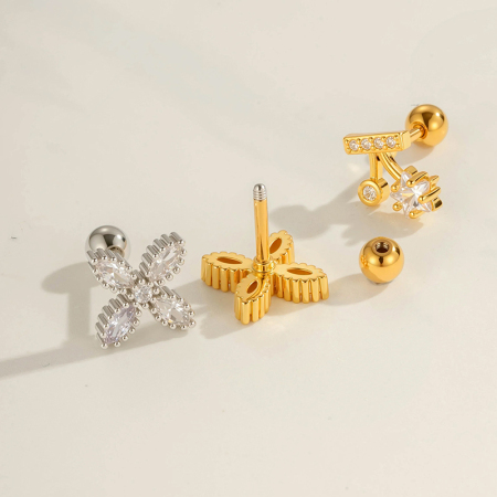 Boucle d'oreille piercing étoile cuivre or zircon 1 pièce 2