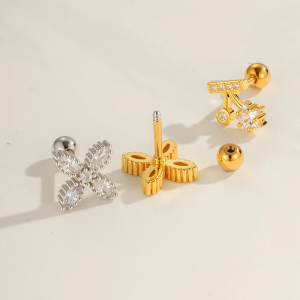 Boucle D'Oreille Piercing Étoile Cuivre Or Zircon 1 Pièce h5 Image3