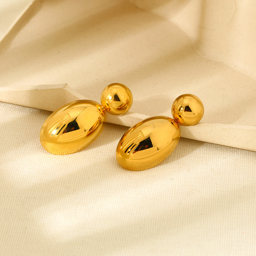 Boucles D'Oreilles Puces En Acier Inoxydable Doré, Étanches, En Forme De Goutte (1 Paire) Image2
