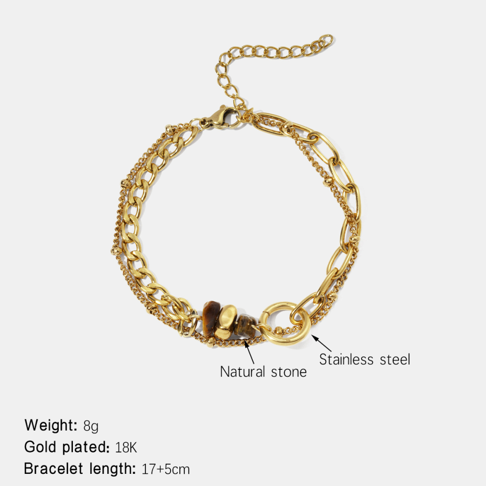 Bracelet En Acier Inoxydable Étanche Couleur Or Avec Breloque En Pierre Naturelle