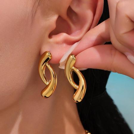 1 paire de boucles d'oreilles puces pour femme, en acier inoxydable de forme irrégulière, étanches, couleur or