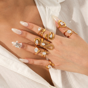 Bague Luxueuse En Acier Inoxydable Et Zircone Pour Femme, Forme Irrégulière, 1 Pièce h5 Image5
