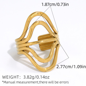 Bague Femme Tendance, Style Décontracté, Lignes Irrégulières, En Acier Inoxydable, Couleur Or, Étanche. h5 Image2