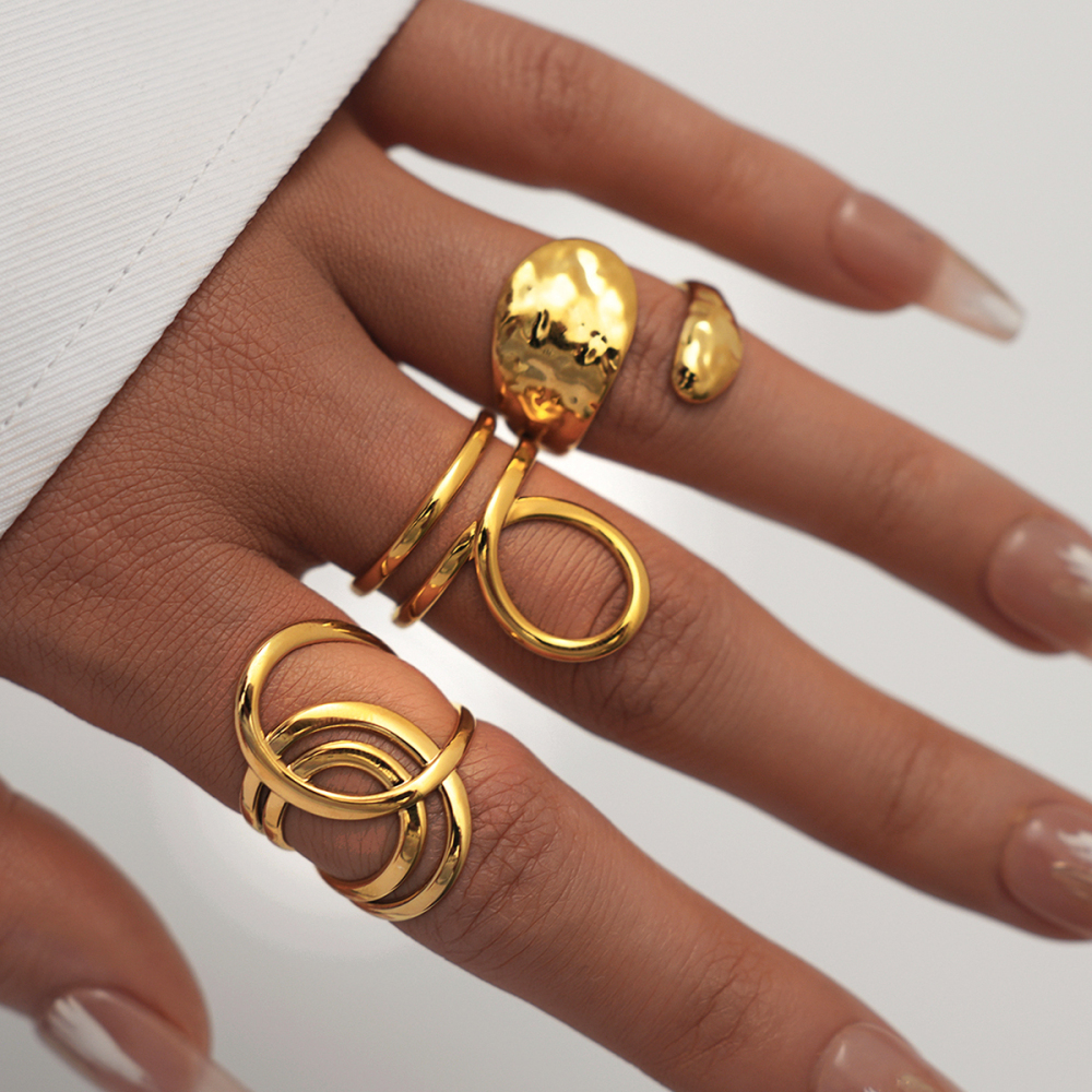 Bague Femme Simple, Rétro, De Forme Irrégulière, En Acier Inoxydable Étanche (1 Pièce) Image5