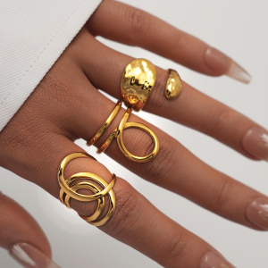 Bague Femme Simple, Rétro, De Forme Irrégulière, En Acier Inoxydable Étanche (1 Pièce) h5 Image5