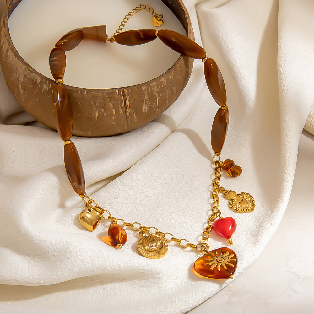 Collier Pendentif Femme Classique En Acier Inoxydable Étanche, Motif Cœur, Collection Romantique (1 Pièce) Image3