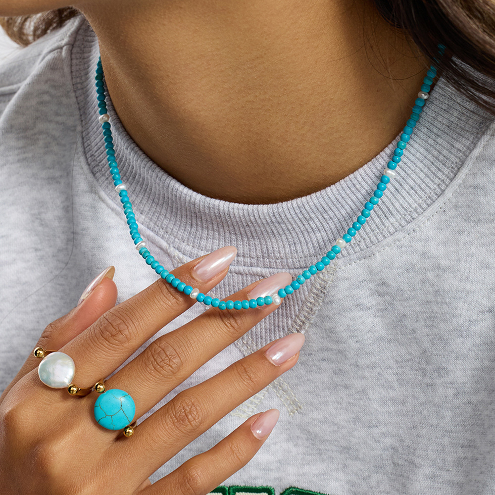 Collier De Perles En Calaïte Classique Pour Femme, Pierres Naturelles, Couleur Or, 1 Pièce Image3