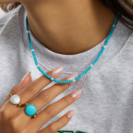 Collier de perles en calaïte classique pour femme, pierres naturelles, couleur or, 1 pièce 2