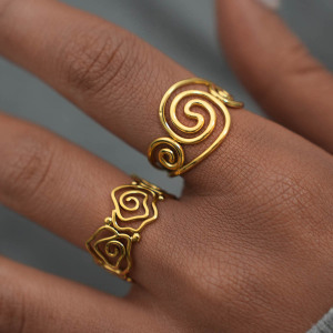 Bague Femme Simple, Forme Irrégulière, Acier Inoxydable, Couleur Or, Étanche h5 Image5