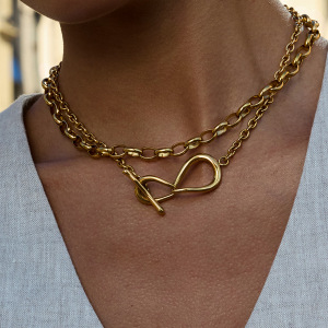 Collier À Maillons Torsadés Simples Et Irréguliers En Acier Inoxydable, Couleur Or, Étanche, Pour Femme (1 Pièce) h5 Image3