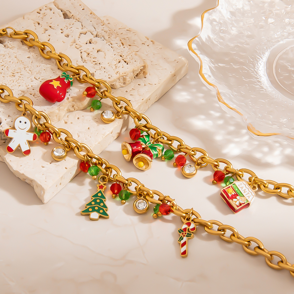 Bracelet À Breloques Pour Femme, En Acier Inoxydable, Étanche, Avec Pendentif De Noël À Faire Soi-Même (1 Pièce). h5Image5