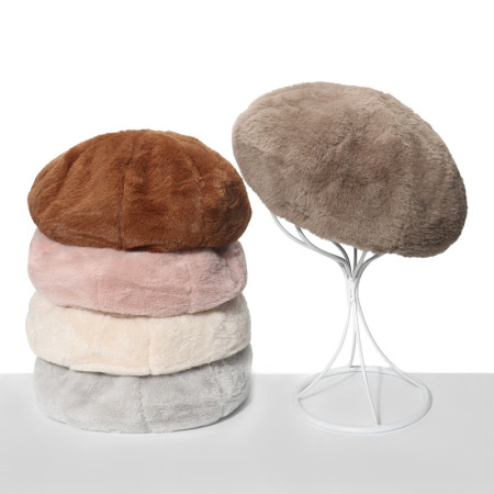 Béret élégant en peluche de couleur unie, 1 pièce 2