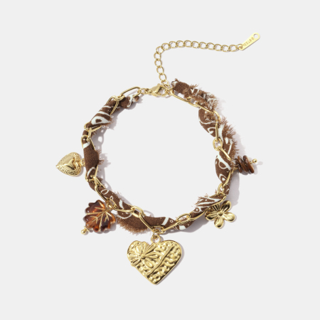 Bracelet en acier inoxydable étanche avec breloque cœur en acrylique couleur or