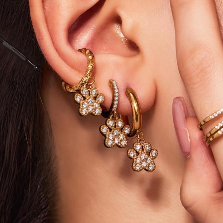 Boucles d'oreilles pendantes pour femme, en acier inoxydable doré, ornées de zircon, motif patte de chien romantique (1 paire).