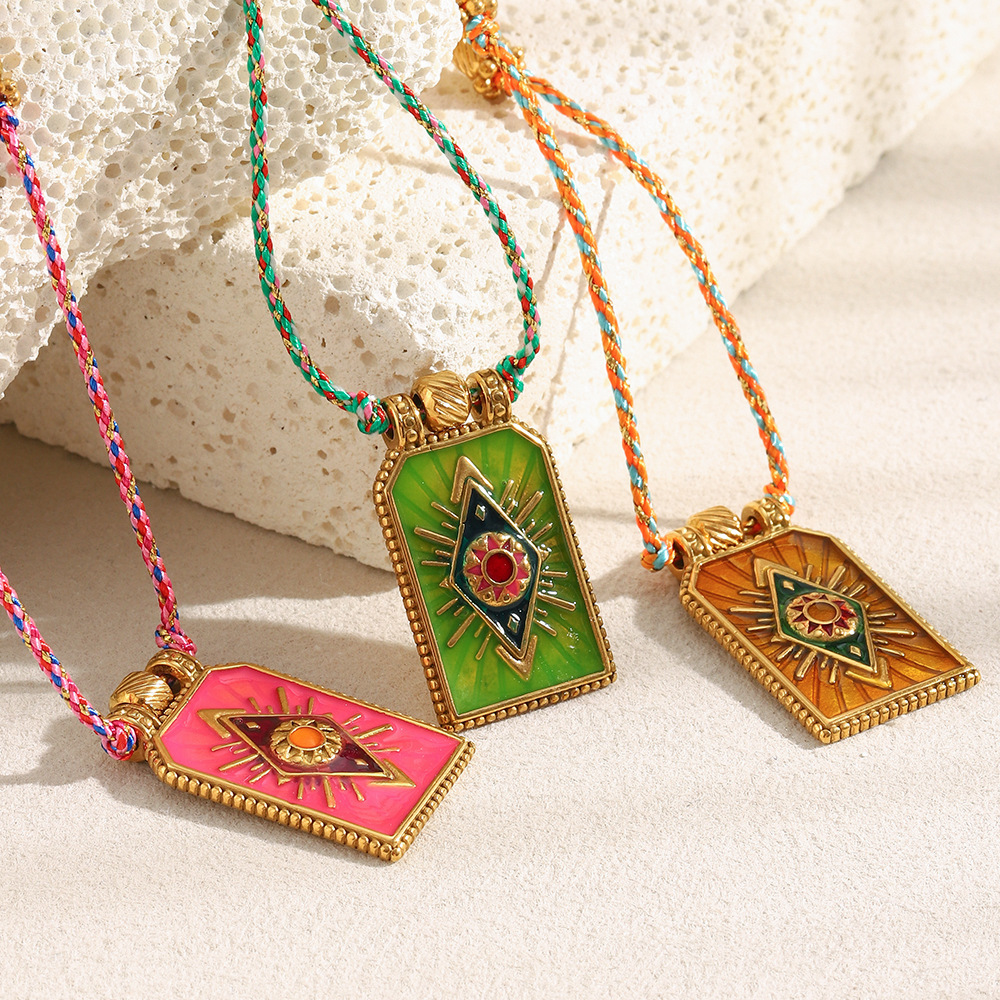 Collier Tressé Luxueux Pour Femme, En Acier Inoxydable, Couleur Or, Avec Pendentif Œil De Tarot (1 Pièce) Image2