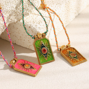 Collier Tressé Luxueux Pour Femme, En Acier Inoxydable, Couleur Or, Avec Pendentif Œil De Tarot (1 Pièce) h5 Image2
