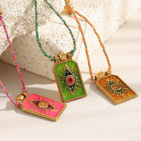 Collier tressé luxueux pour femme, en acier inoxydable, couleur or, avec pendentif œil de tarot (1 pièce) 2