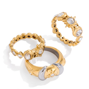 Bague Pour Femme Sun&Moon En Acier Inoxydable Étanche Couleur Or Avec Zircon (1 Pièce). h5 Image6