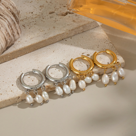1 paire de boucles d'oreilles élégantes à pompon en acier inoxydable étanche couleur or avec perles pendantes 2