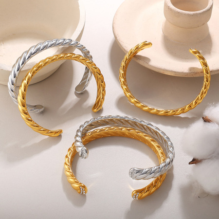 Bracelet manchette étanche en acier inoxydable doré, 1 pièce