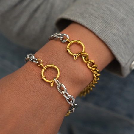 Bracelet chaîne femme étanche en acier inoxydable, coloris or et argent, 1 pièce.