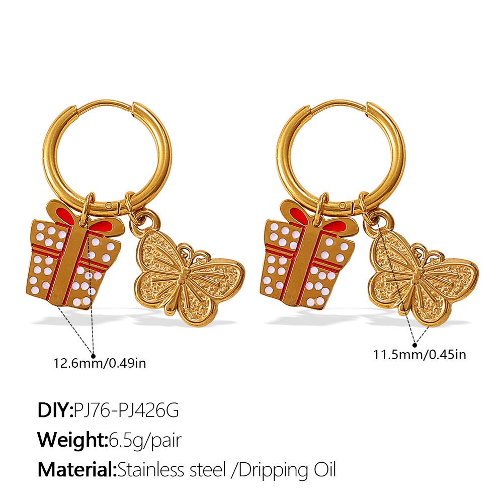 1 Paire De Boucles D'Oreilles Pendantes De Noël En Acier Inoxydable Étanche, Couleur Or