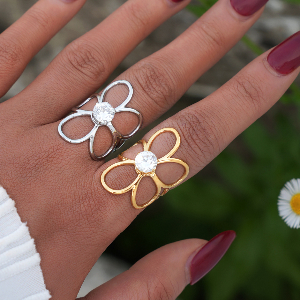 Bague Femme Simple, Collection Daily Flower, En Acier Inoxydable Étanche (1 Pièce). Image5